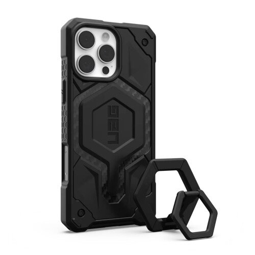 Urban Armor Gear Monarch Pro MagSafe Carbon Fiber Case + Black Ring Stand for iPhone 16 Pro Max