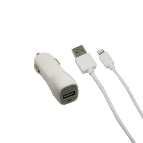 VisionTek 2 Amp Car Charger with 3.2 foot Lightning Cable - White