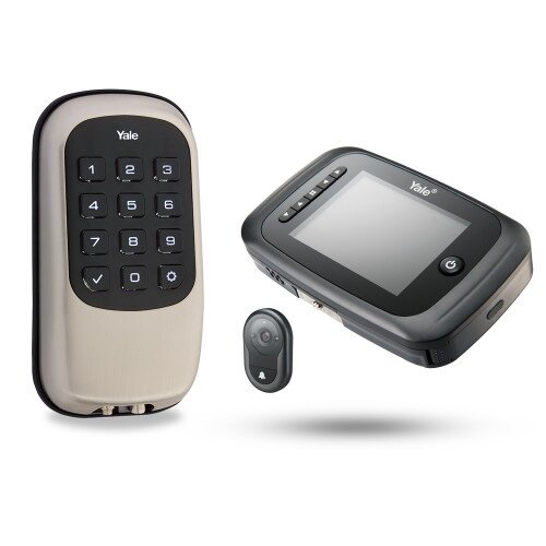 Yale YRD110 Push Button Deadbolt B1L and Recording Digital Door Viewer - Satin Nickel
