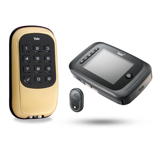 Yale YRD110 Push Button Deadbolt B1L and Recording Digital Door Viewer - Polished Brass