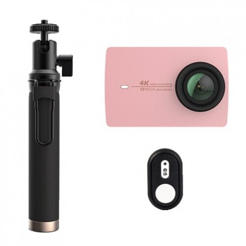 YI 4K Action Camera With Selfie Stick + Bluetooth Remote - Rose Gold