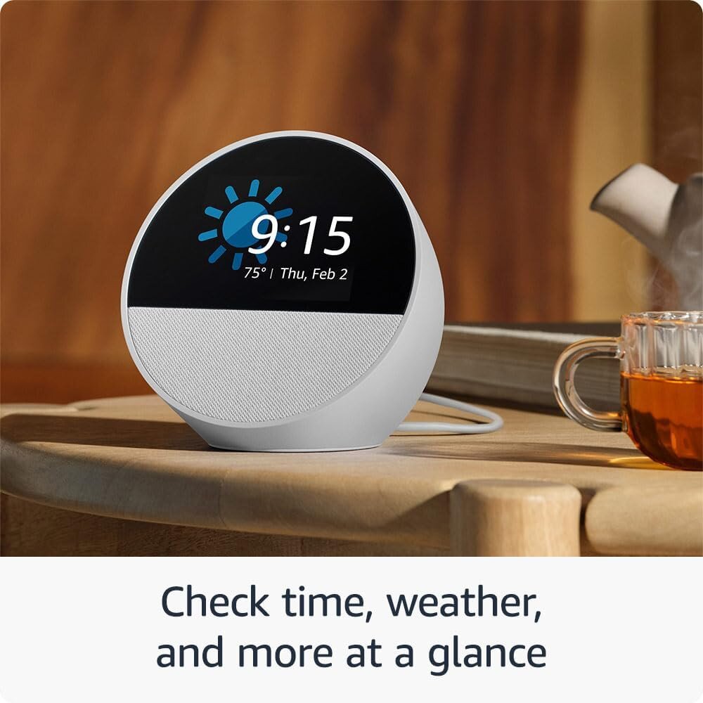 Order Amazon Echo Spot (2024 Release) Smart Alarm Clock - Glacier White ...