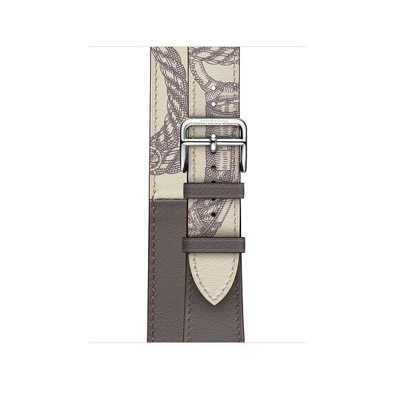 Hermes Beton/Etain Printed Leather 38mm Apple Watch Strap - Yoogi's Closet