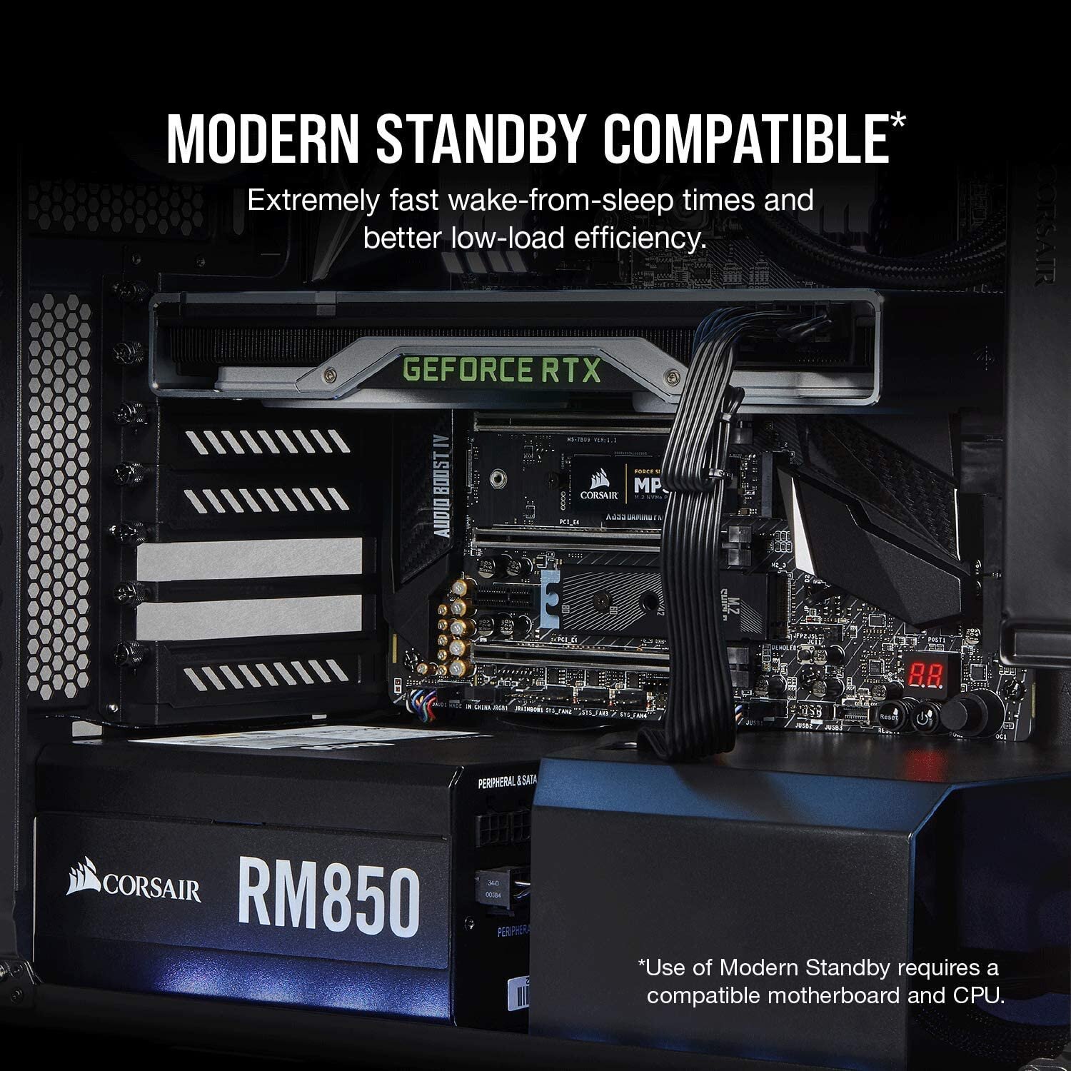 Corsair RM850e Fully Modular Low-Noise ATX Power Supply (Dual EPS12V  Connectors, 105°C-Rated Capacitors, 80 Plus Gold Efficiency, Modern Standby