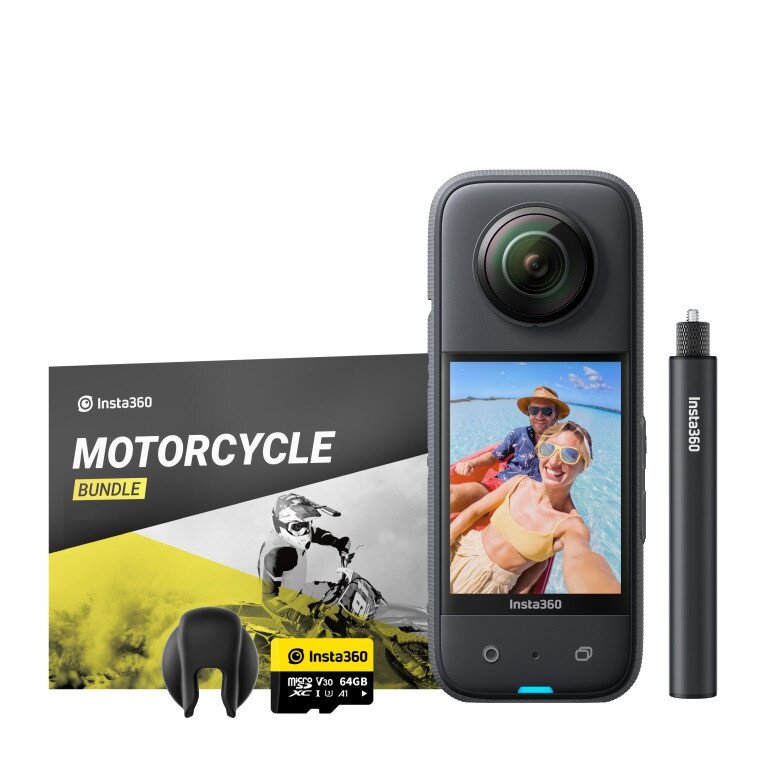 Insta360 X3 camera with Motorcycle bundle, Invisible selfie stick, Lens  guard & SD card