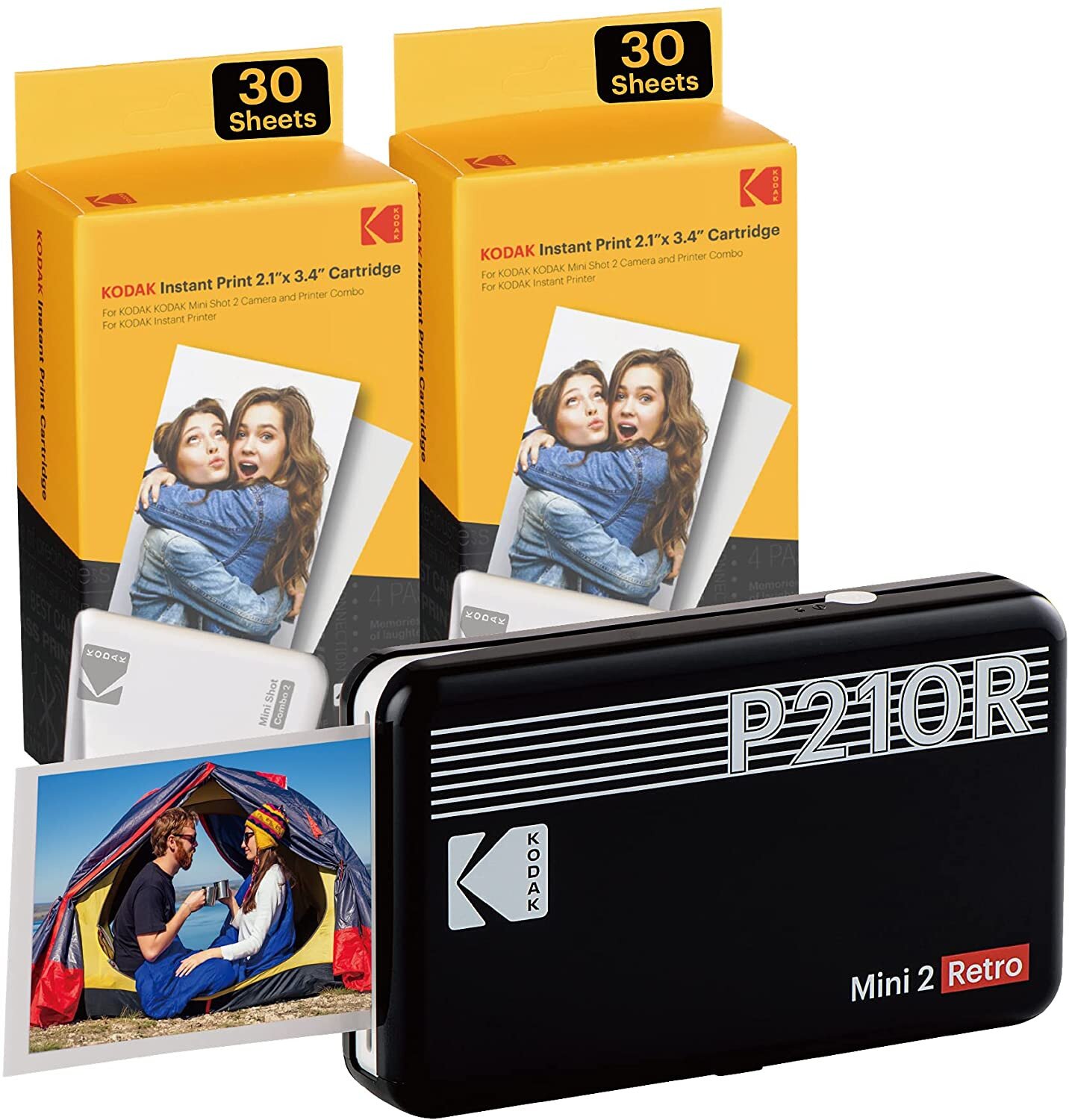 Kodak Mini 2 Retro Portable Instant Photo Printer (P210R) - Printer + 68  Sheets - Black