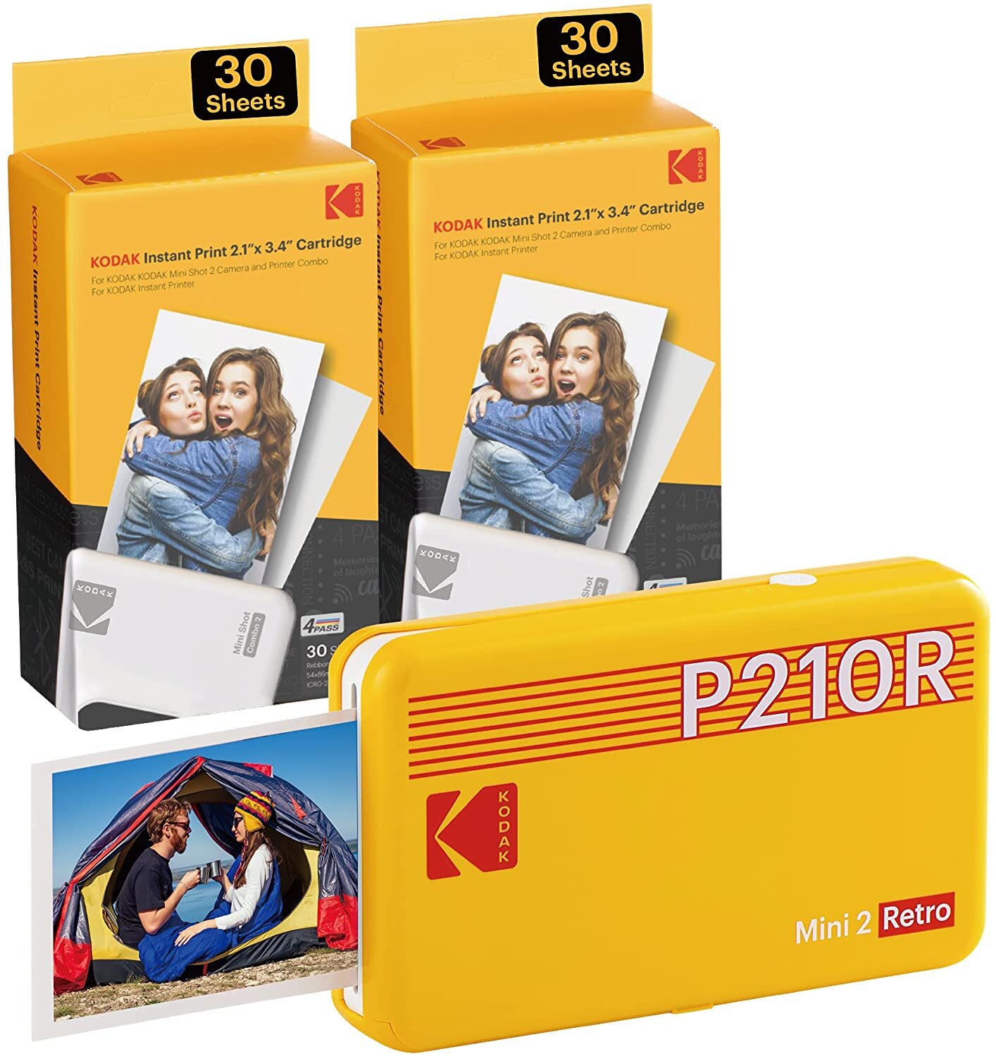 Buy Kodak Mini 2 Retro Portable Photo Printer (P210R) - Printer + 68 Sheets - Yellow online Worldwide - Tejar.com