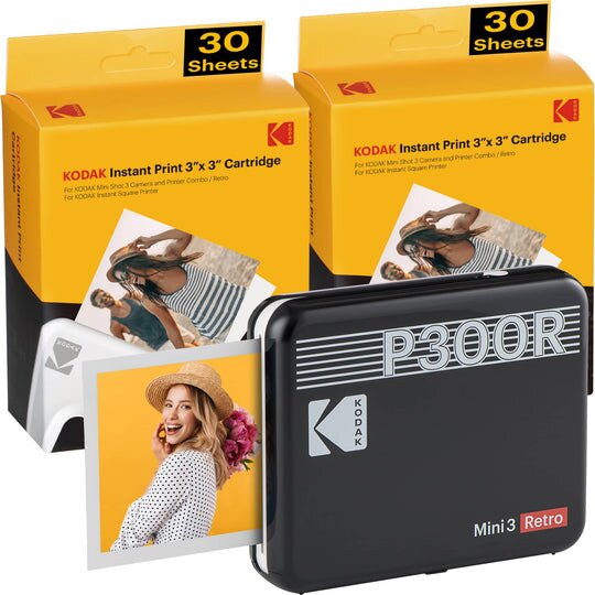 Buy Kodak Mini 3 Retro Portable Photo Printer (P300R) - Paper 60-Pack  Bundle - Black online Worldwide 