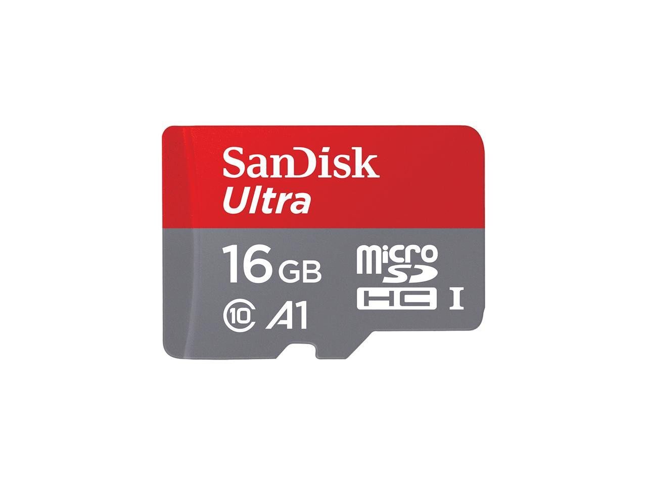 SanDisk 16GB Ultra microSDHC UHS-I Memory Card with Adapter - 98MB/s, C10,  U1, Full HD, A1, Micro SD Card - SDSQUAR-016G-GN6MA
