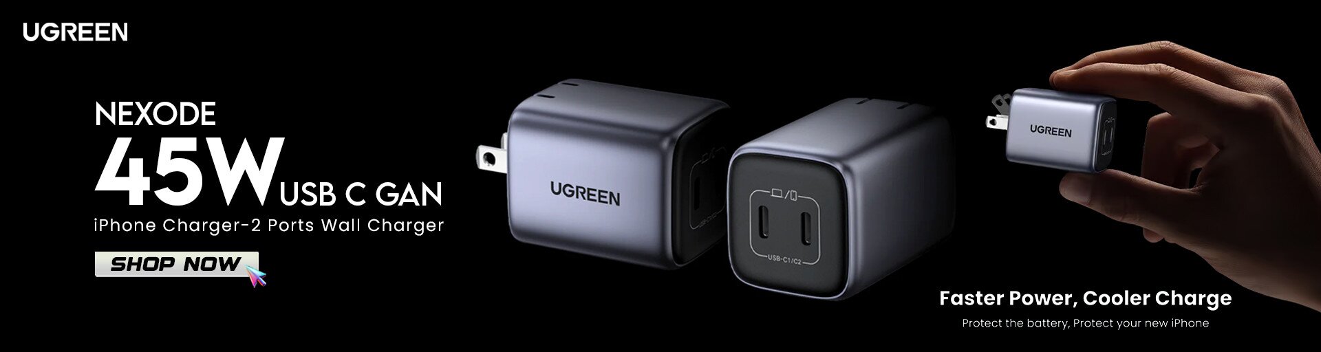 Ugreen Nexode 45W USB C GaN iPhone Charger-2 Ports Wall Charger